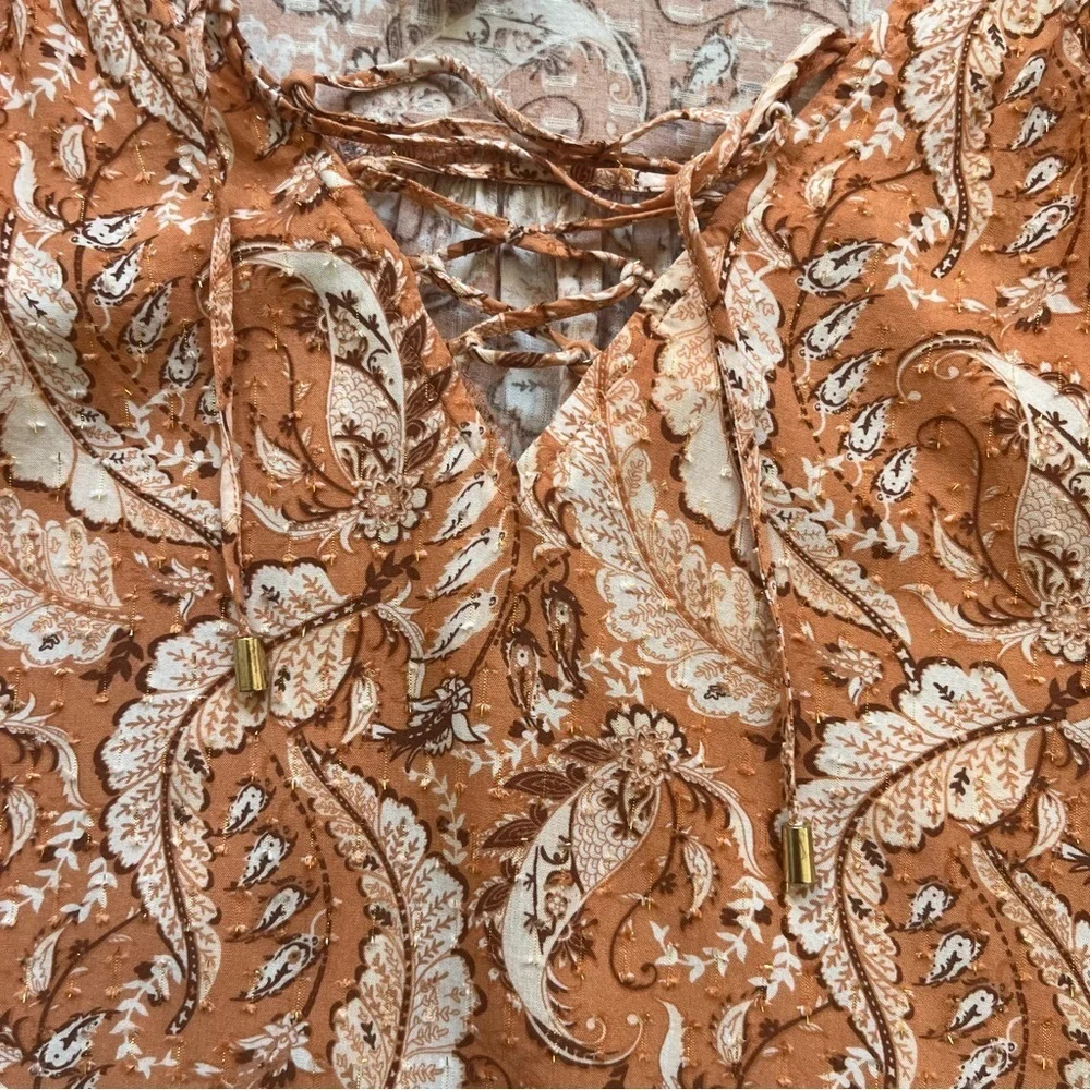 JOIE Bohemian Rayon Printed Ruffle Blouse Top Metallic Accent size Medium - Picture 4 of 10